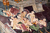 Bangkok Wat Pho, mural paintings of the vhian of the Reclining Buddha. 